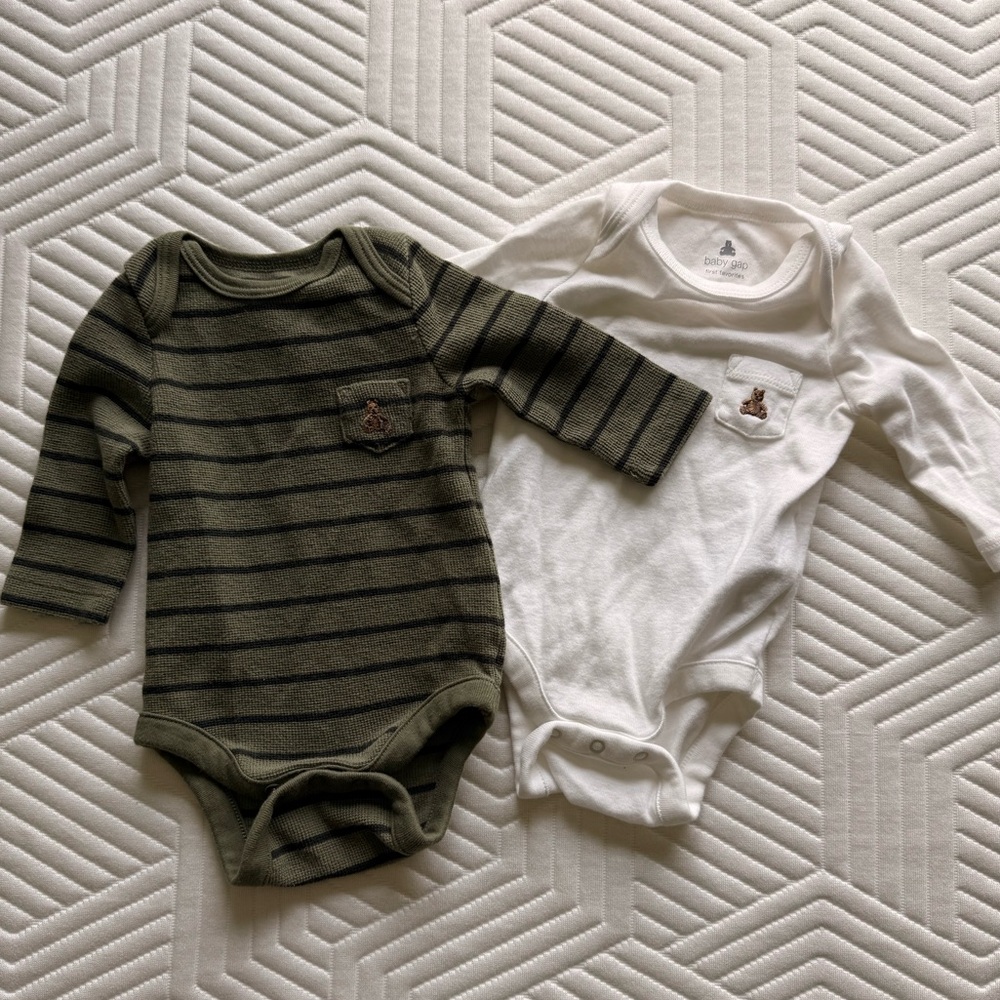 Gap Striped Green and White Baby Onesie Bundle